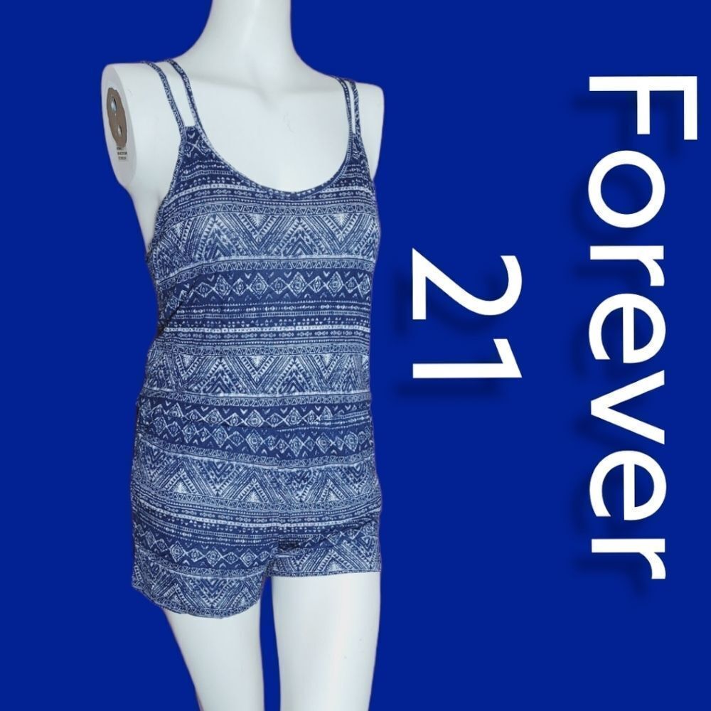Forever 21 Romper Navy/Cream Small